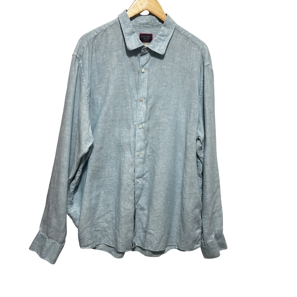 UNTUCKit Men Coastal Beachy Linen Shirt 3XL Blue Franconia Wrinkle Resistant